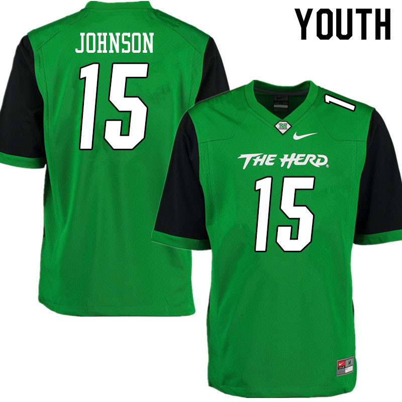 Youth #15 TJ Johnson Marshall Thundering Herd College Football Jerseys Sale-Gren - Click Image to Close